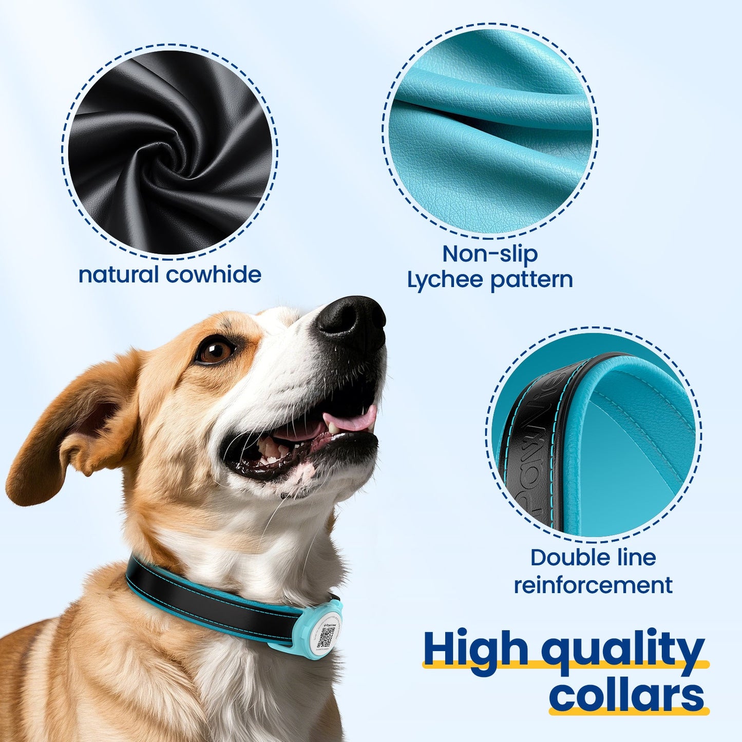 PawView Genuine Leather Collection Dog Collar with Smart AirTag Holder