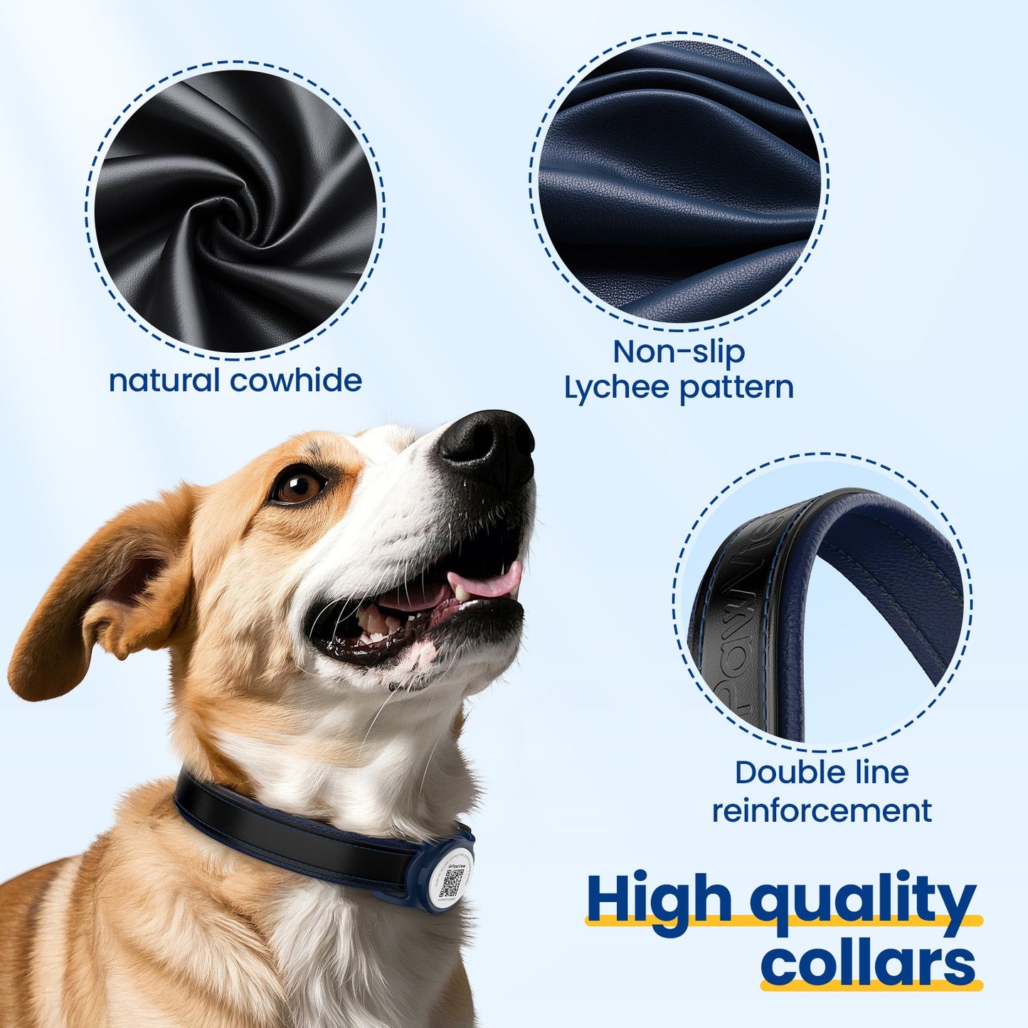 PawView Genuine Leather Collection Dog Collar with Smart AirTag Holder