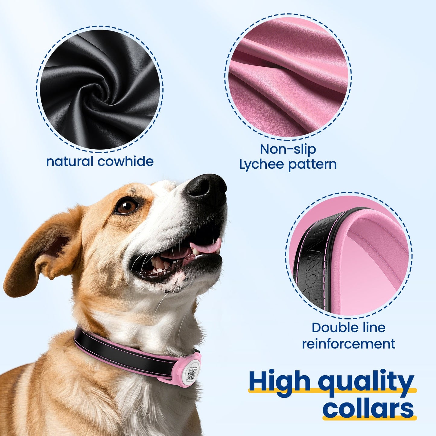 PawView Genuine Leather Collection Dog Collar with Smart AirTag Holder