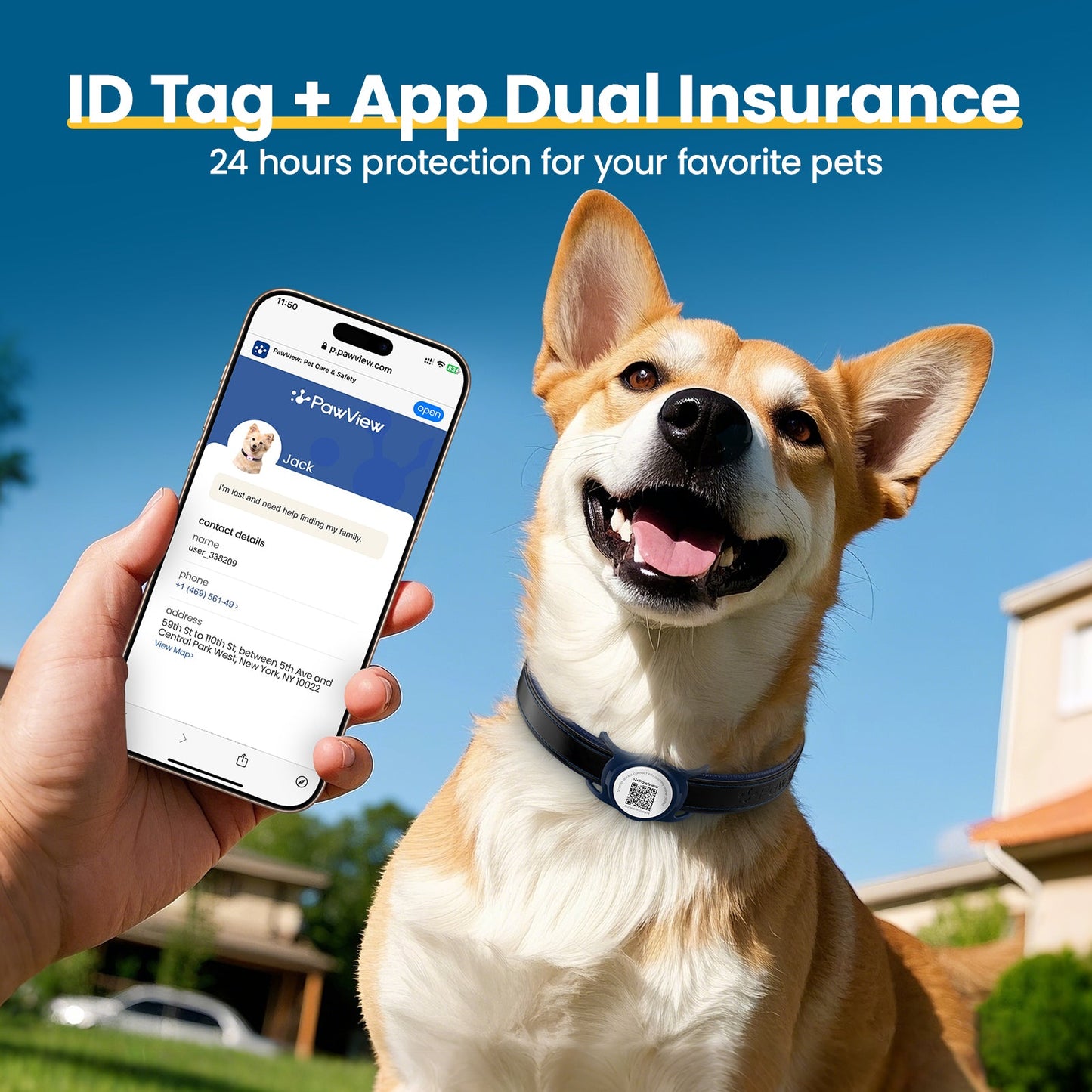 PawView Genuine Leather Collection Dog Collar with Smart AirTag Holder