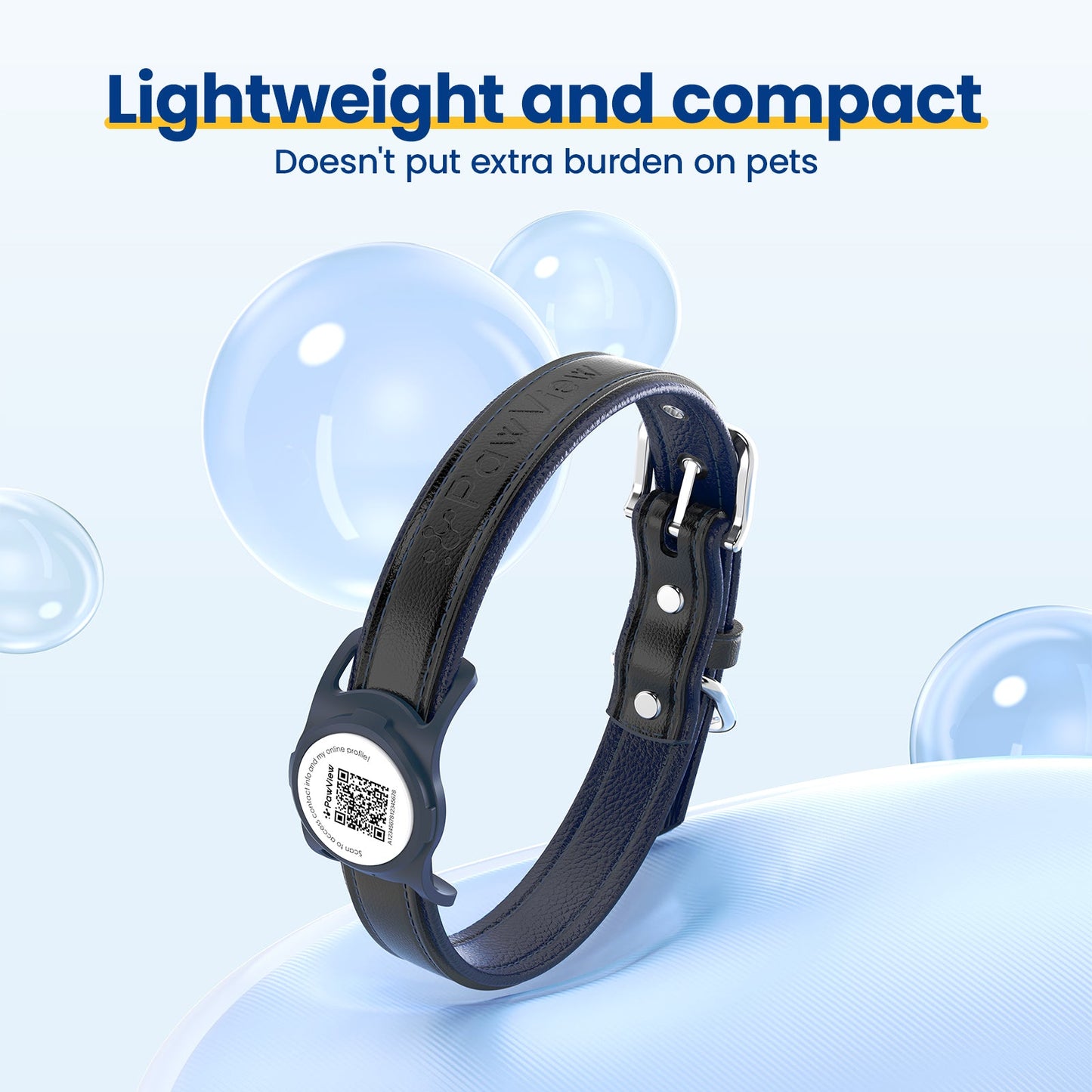 PawView Genuine Leather Collection Dog Collar with Smart AirTag Holder