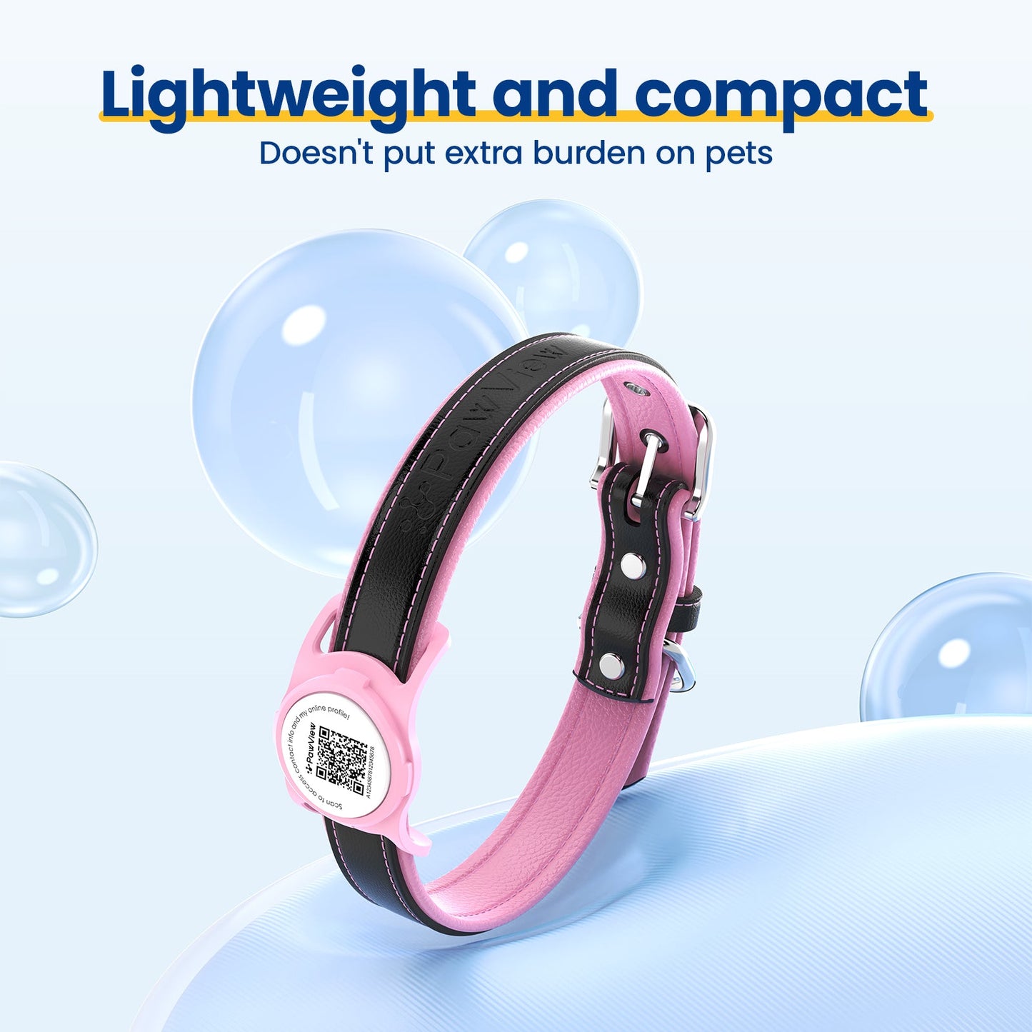 PawView Genuine Leather Collection Dog Collar with Smart AirTag Holder