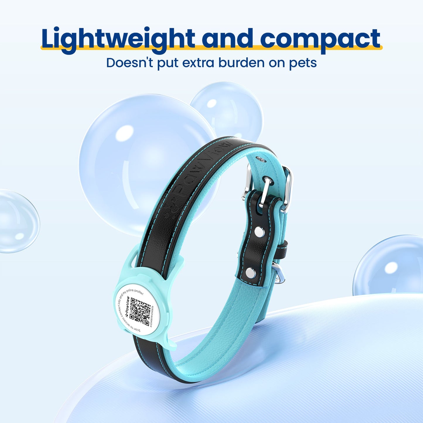 PawView Genuine Leather Collection Dog Collar with Smart AirTag Holder