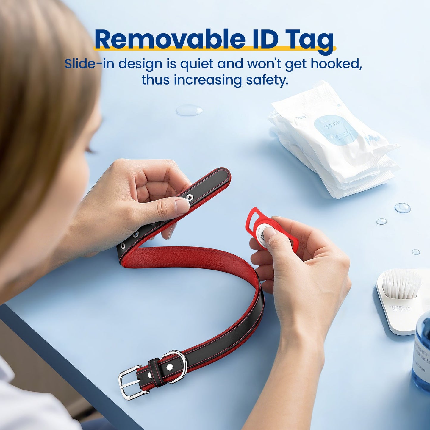 PawView Genuine Leather Collection Dog Collar with Smart AirTag Holder