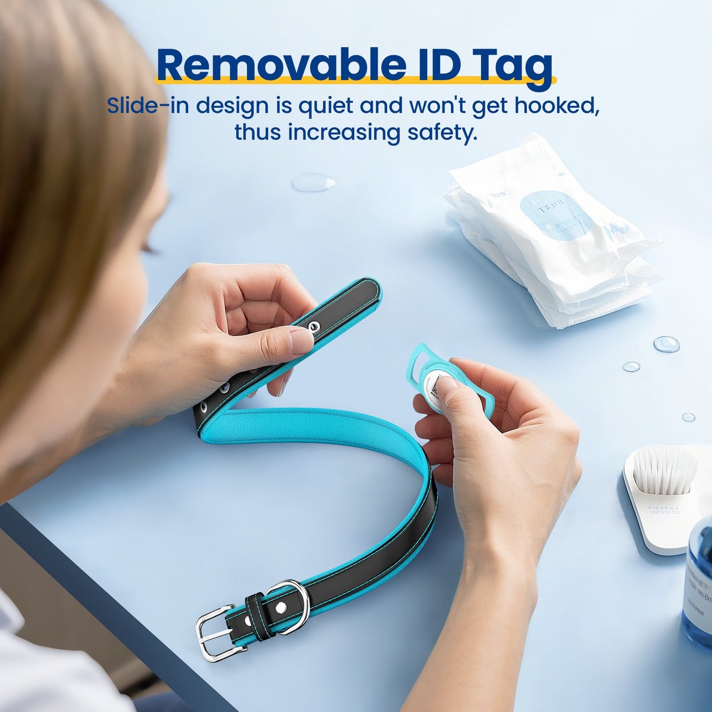 PawView Genuine Leather Collection Dog Collar with Smart AirTag Holder