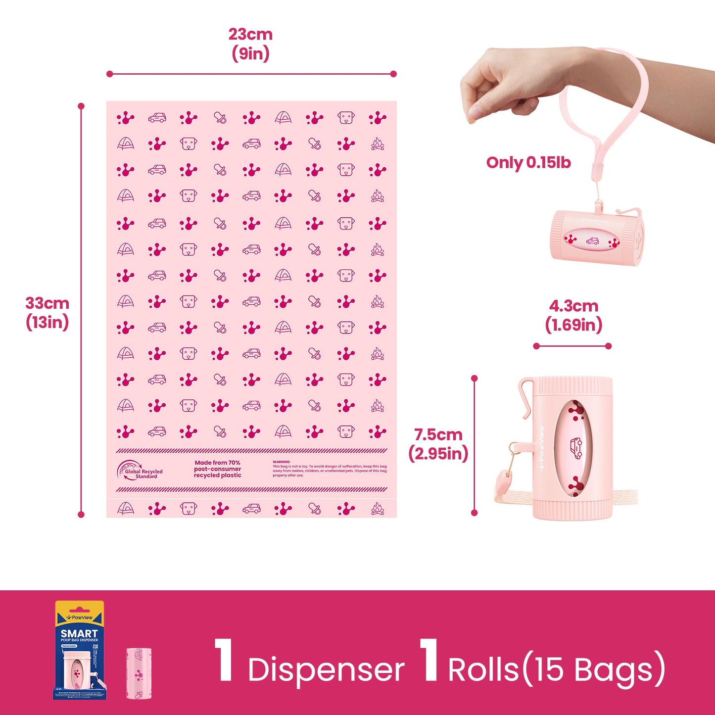 PawView Smart Poop Bag Dispenser with 15 Bags