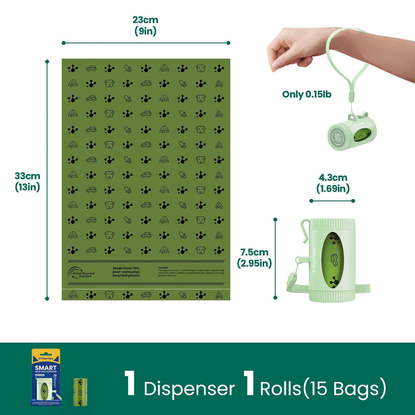 PawView Smart Poop Bag Dispenser with 15 Bags