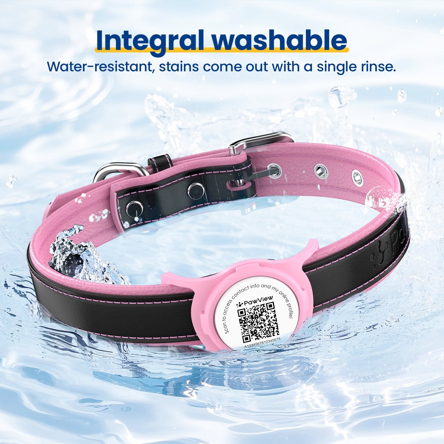 PawView Genuine Leather Collection Dog Collar with Smart AirTag Holder