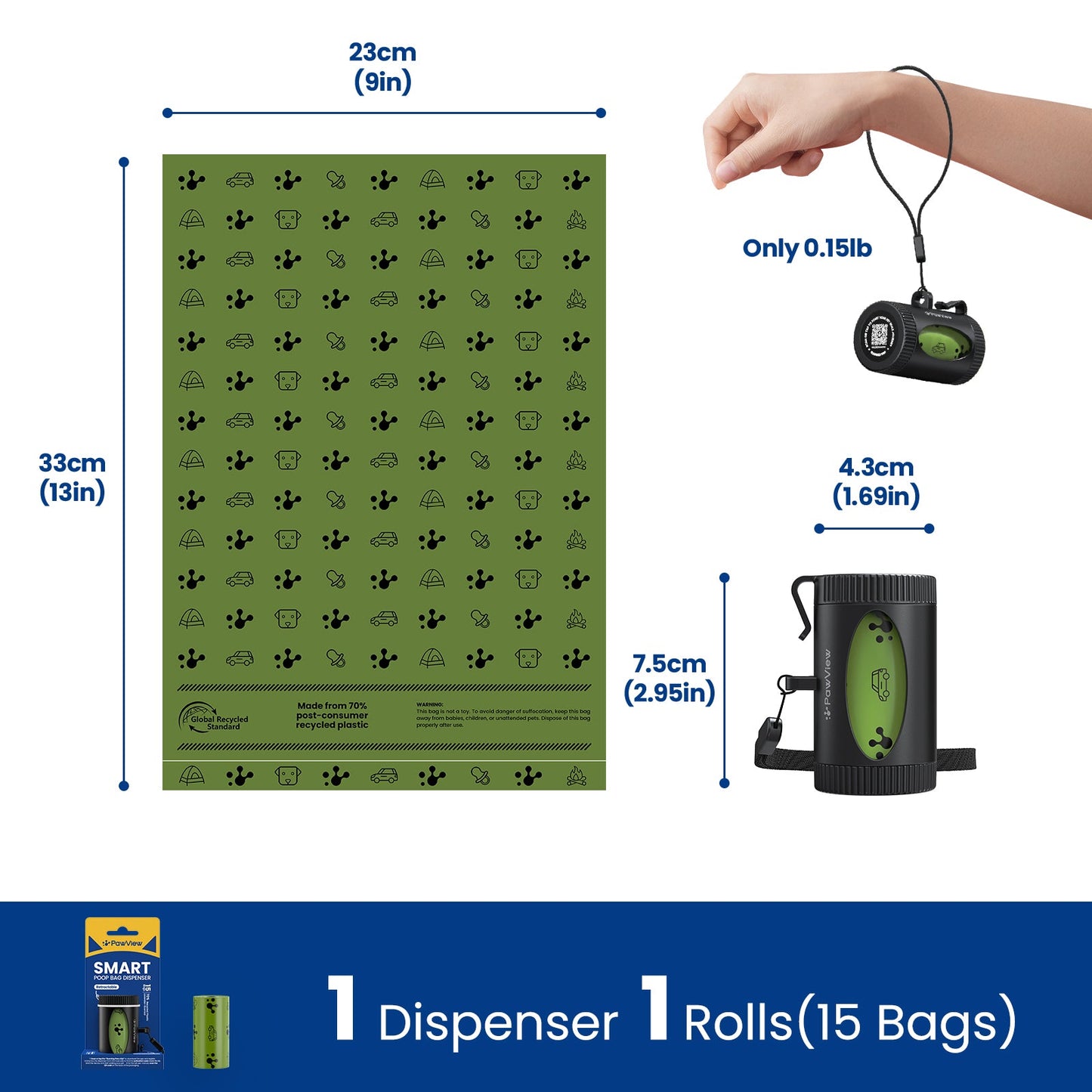 PawView Smart Poop Bag Dispenser with 15 Bags