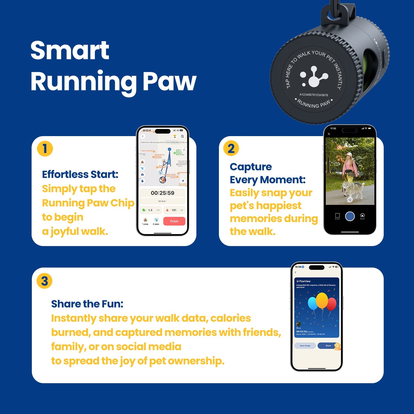 PawView Smart Poop Bag Dispenser, with Retractable Function, Built-in Flashlight, Smart Running Paw