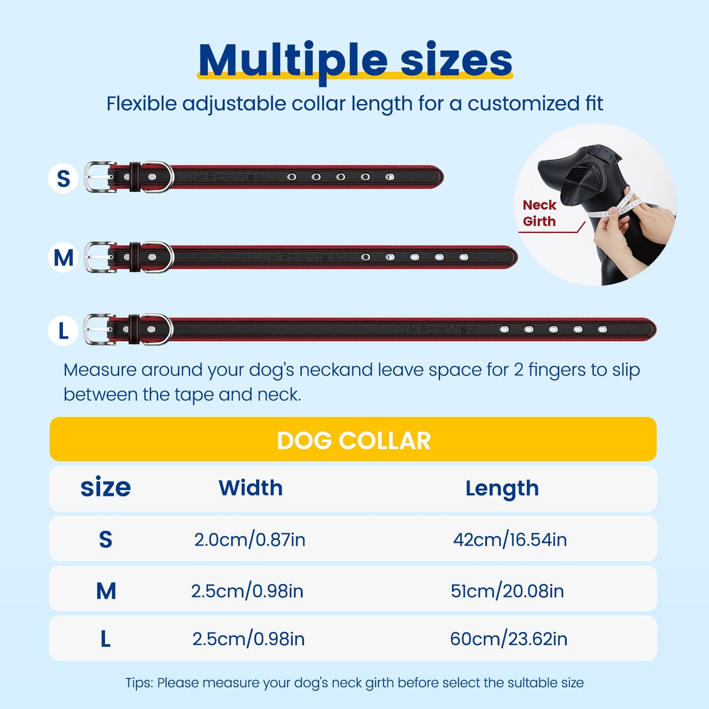 PawView Genuine Leather Collection Dog Collar with Smart AirTag Holder