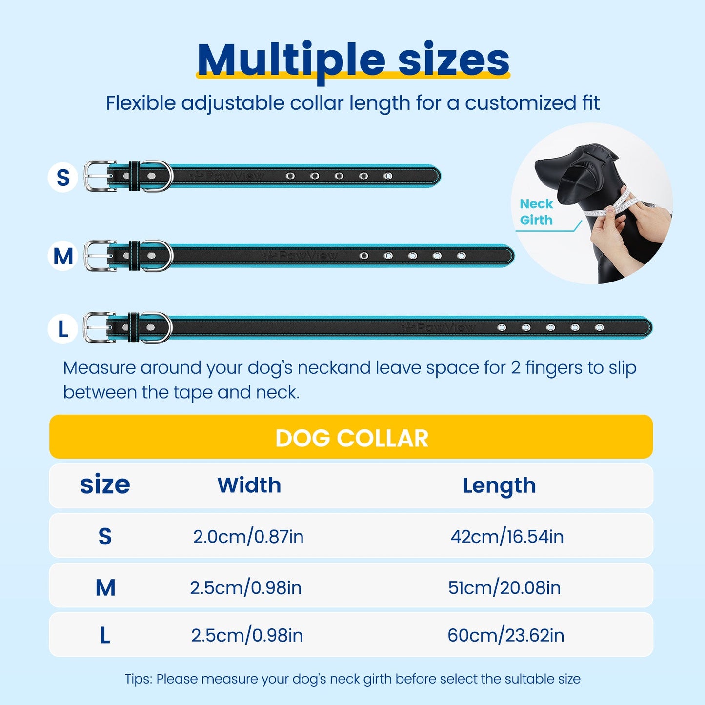 PawView Genuine Leather Collection Dog Collar with Smart AirTag Holder