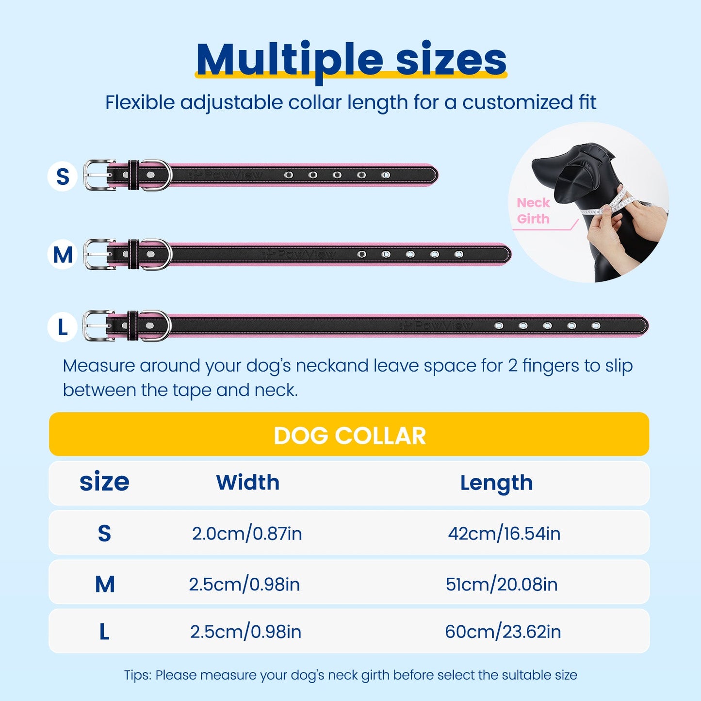 PawView Genuine Leather Collection Dog Collar with Smart AirTag Holder