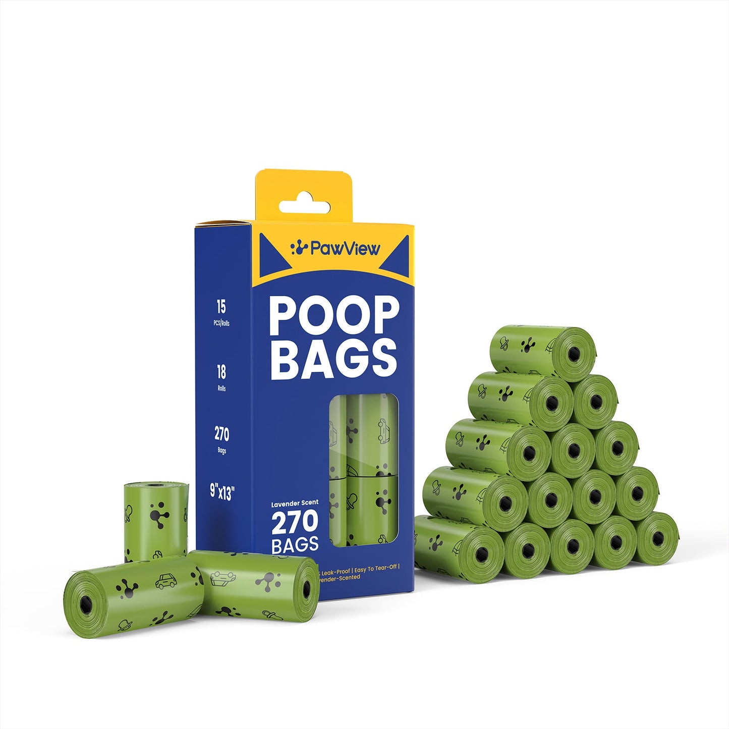 PawView Dog Poop Bags, Guaranteed Leak Proof and Extra Thick Poop Bag Rolls for Dogs, Lavender Scented, 120 Count, 270 Count, 315 Count