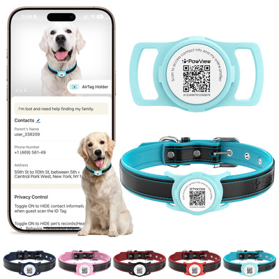 PawView Genuine Leather Collection Dog Collar with Smart AirTag Holder