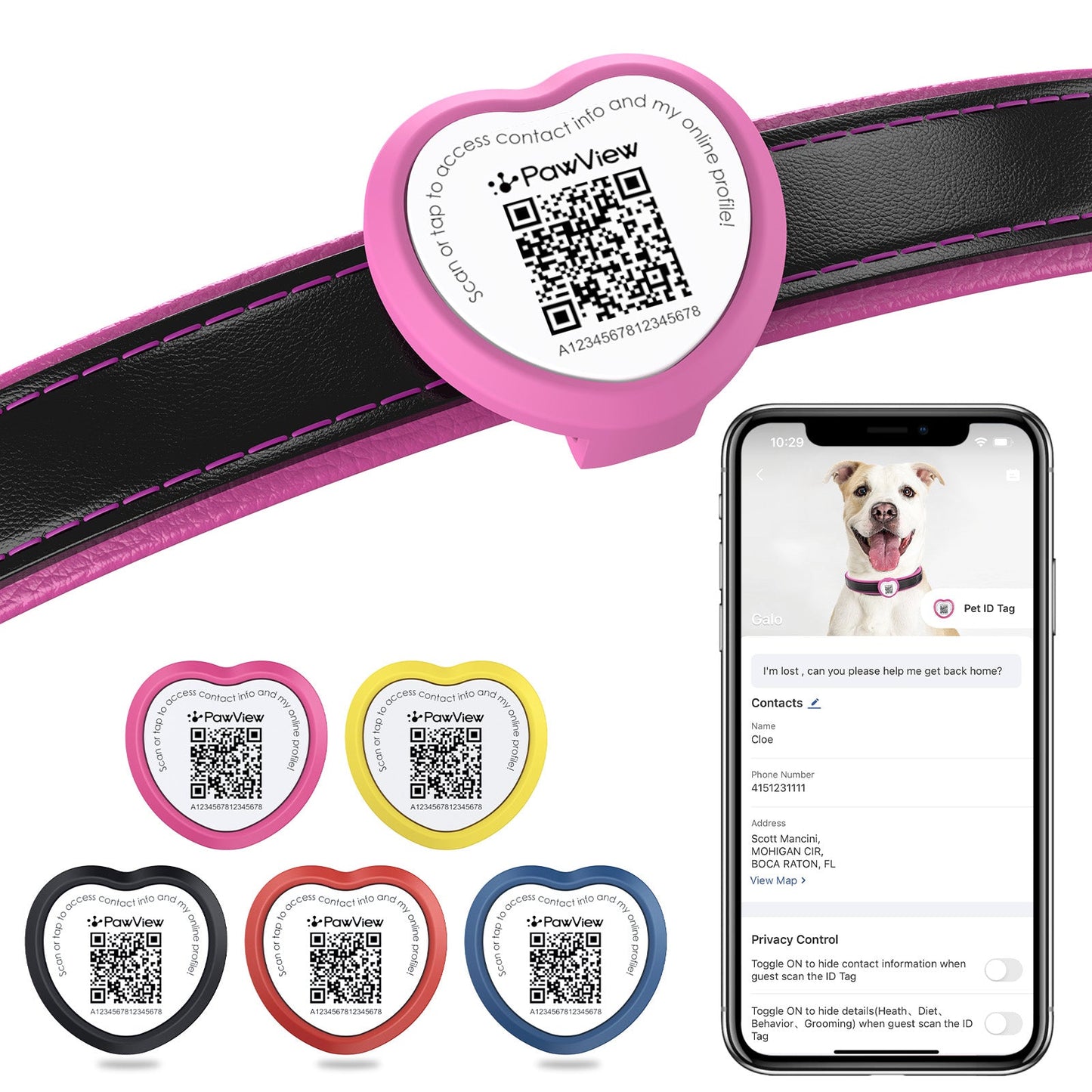 PawView Anti-Loss Smart Pet ID Tag with QR Code Heart