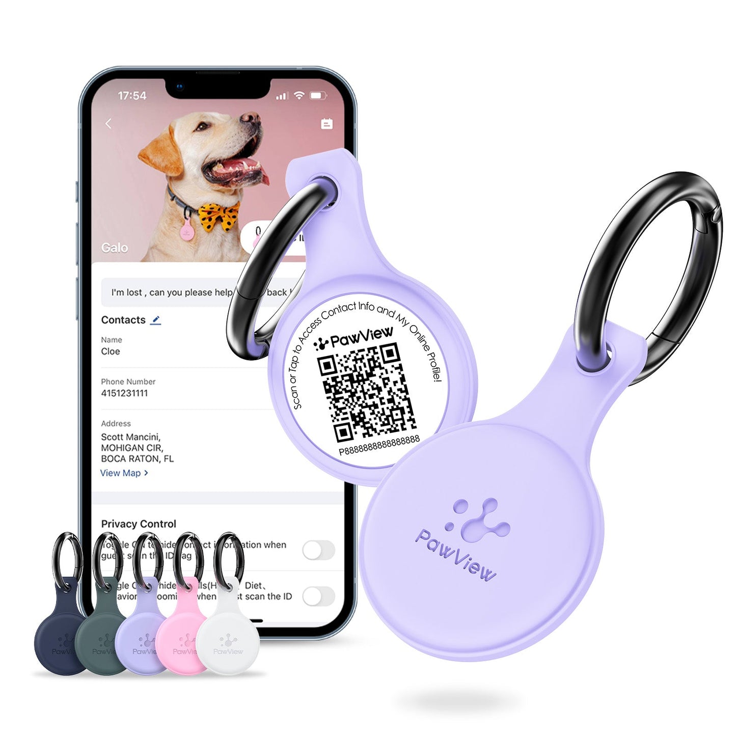 Anti-Loss NFC & QR Code Pet ID Tag, Smart Silent Silicone Pet Tag for Dog and Cat