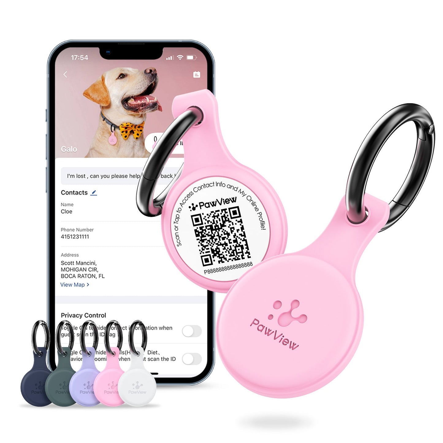 Anti-Loss NFC & QR Code Pet ID Tag, Smart Silent Silicone Pet Tag for Dog and Cat