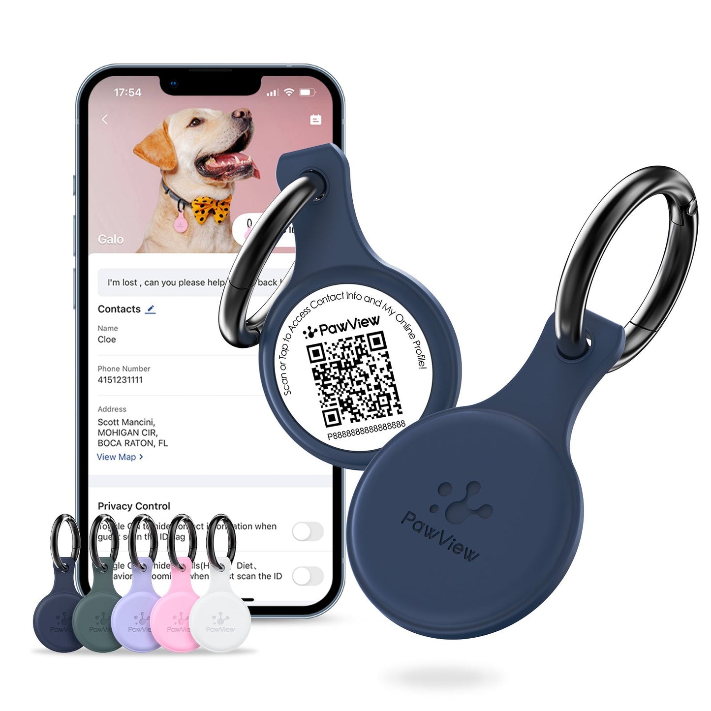 Anti-Loss NFC & QR Code Pet ID Tag, Smart Silent Silicone Pet Tag for Dog and Cat