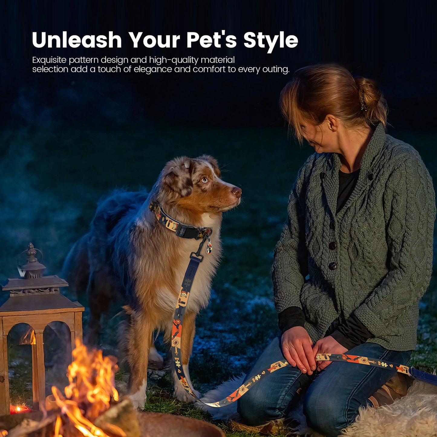 PawView Time Series Dog Collar & Leash with QR ID Tag – Night Sky Design