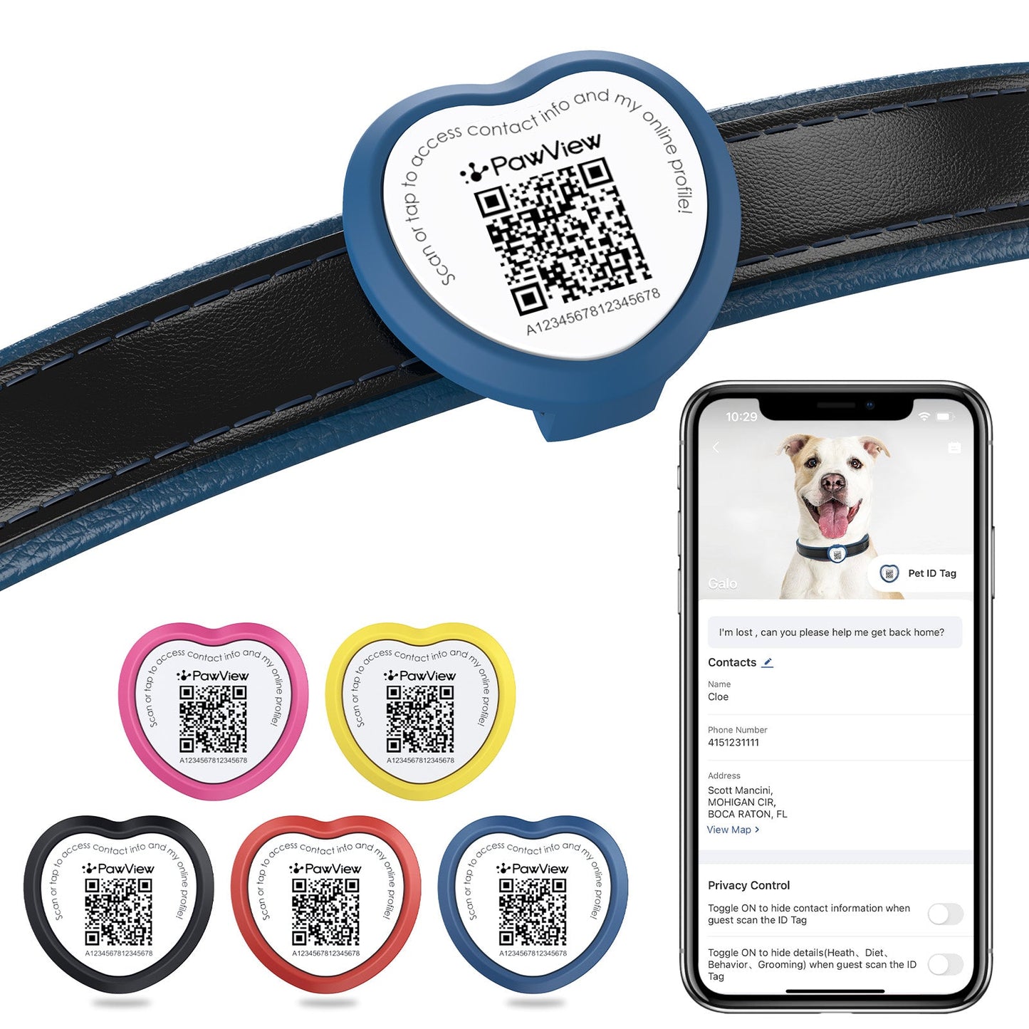 PawView Anti-Loss Smart Pet ID Tag with QR Code Heart