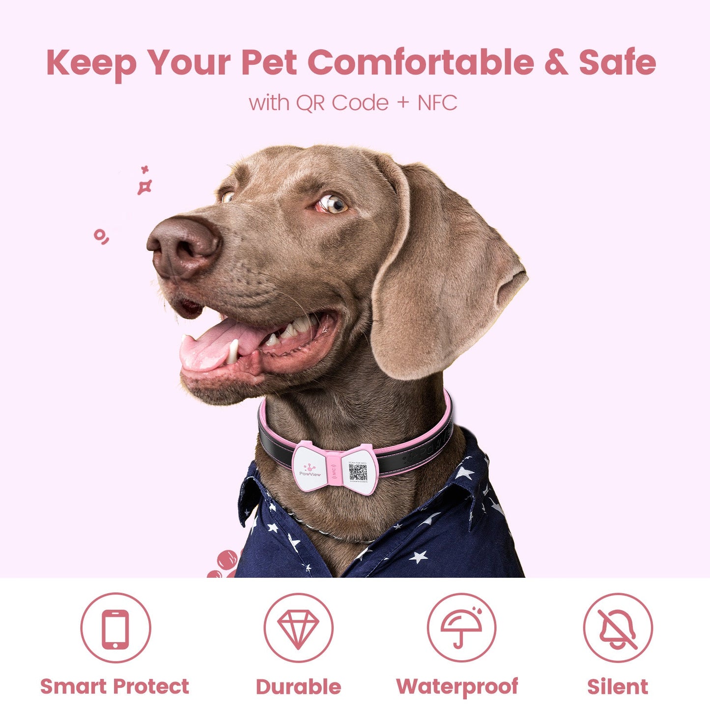 PawView Silent Silicone Smart Pet ID Tag – Bow Tie Style, QR Code & NFC