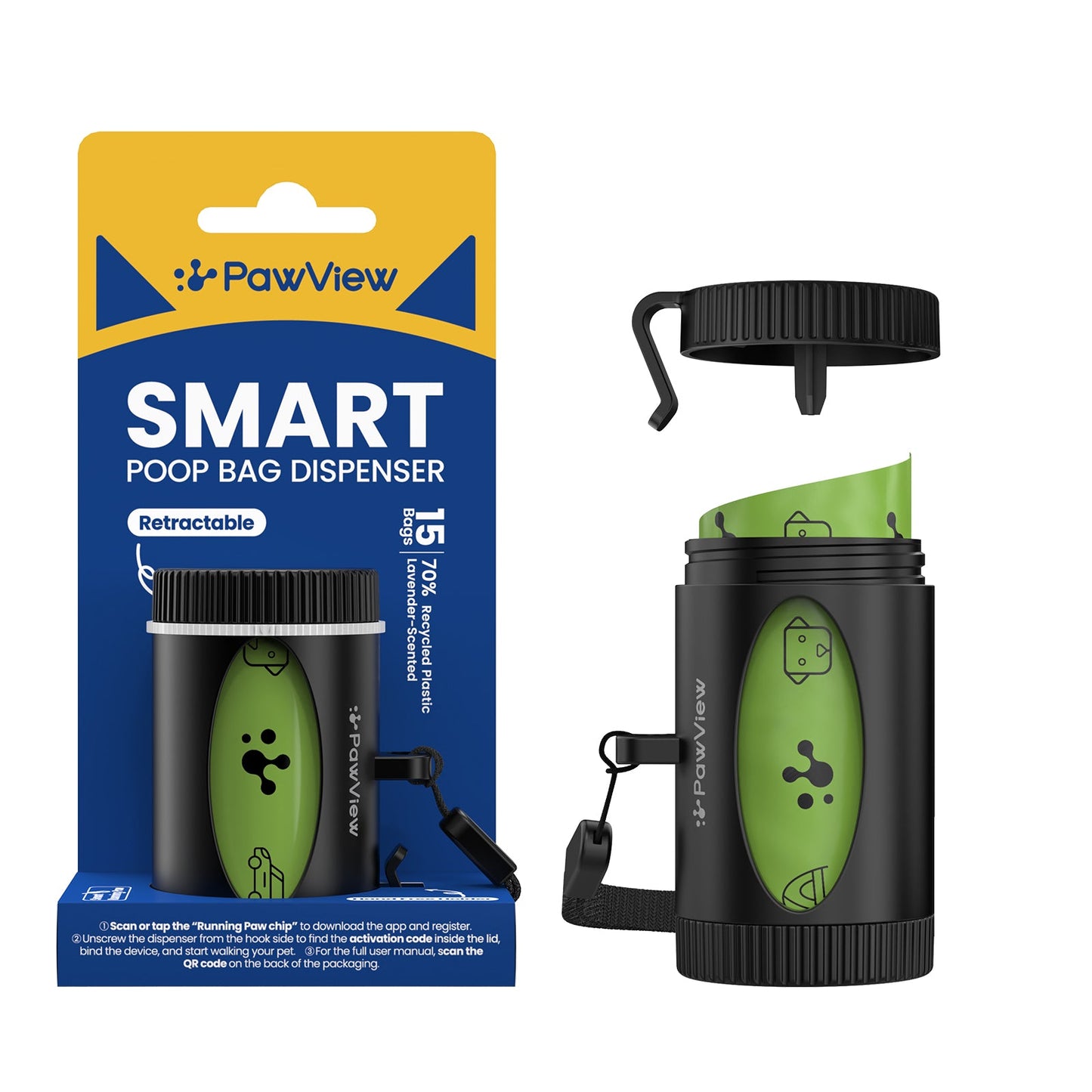 PawView Smart Poop Bag Dispenser with 15 Bags