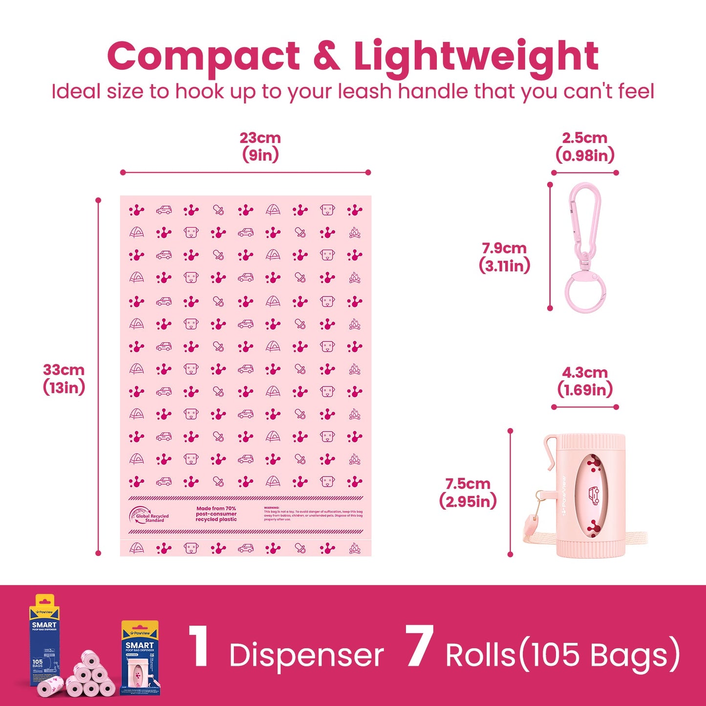 Smart Dog Poop Bag Dispenser – With Carabiner & Rotating Hook for Ultimate Flexibility | 105 Eco Bags & NFC Walk Tracker Included