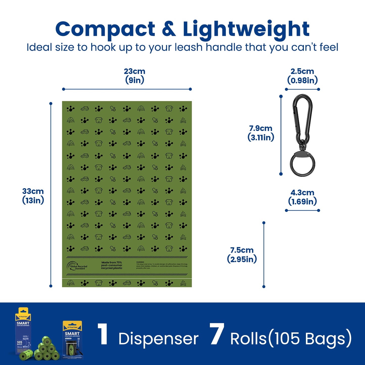 Smart Dog Poop Bag Dispenser – With Carabiner & Rotating Hook for Ultimate Flexibility | 105 Eco Bags & NFC Walk Tracker Included