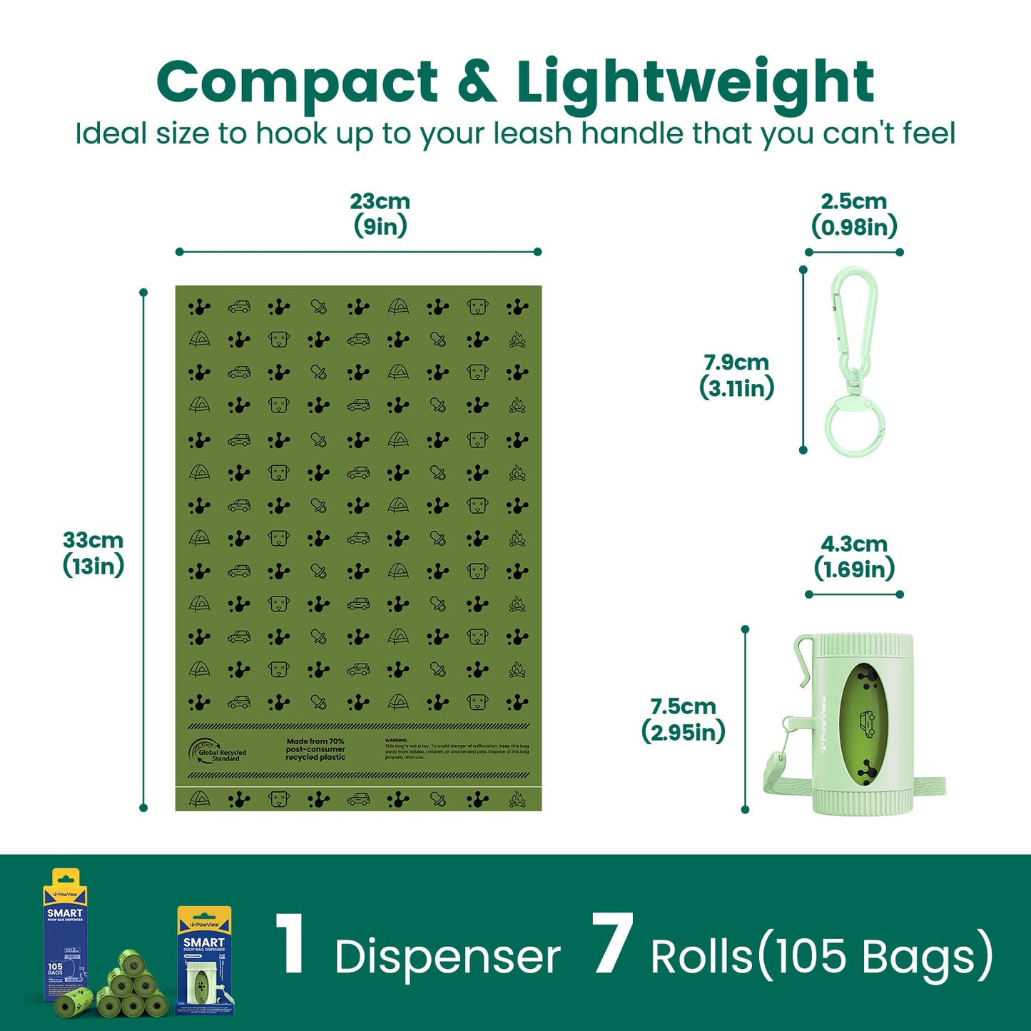 Smart Dog Poop Bag Dispenser – With Carabiner & Rotating Hook for Ultimate Flexibility | 105 Eco Bags & NFC Walk Tracker Included