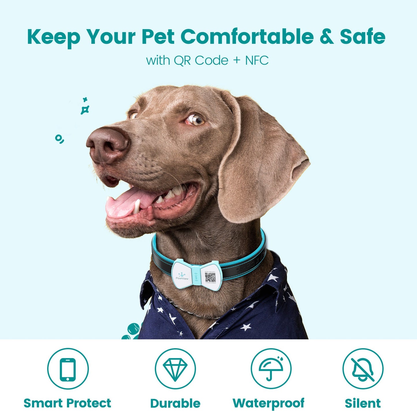 PawView Silent Silicone Smart Pet ID Tag – Bow Tie Style, QR Code & NFC