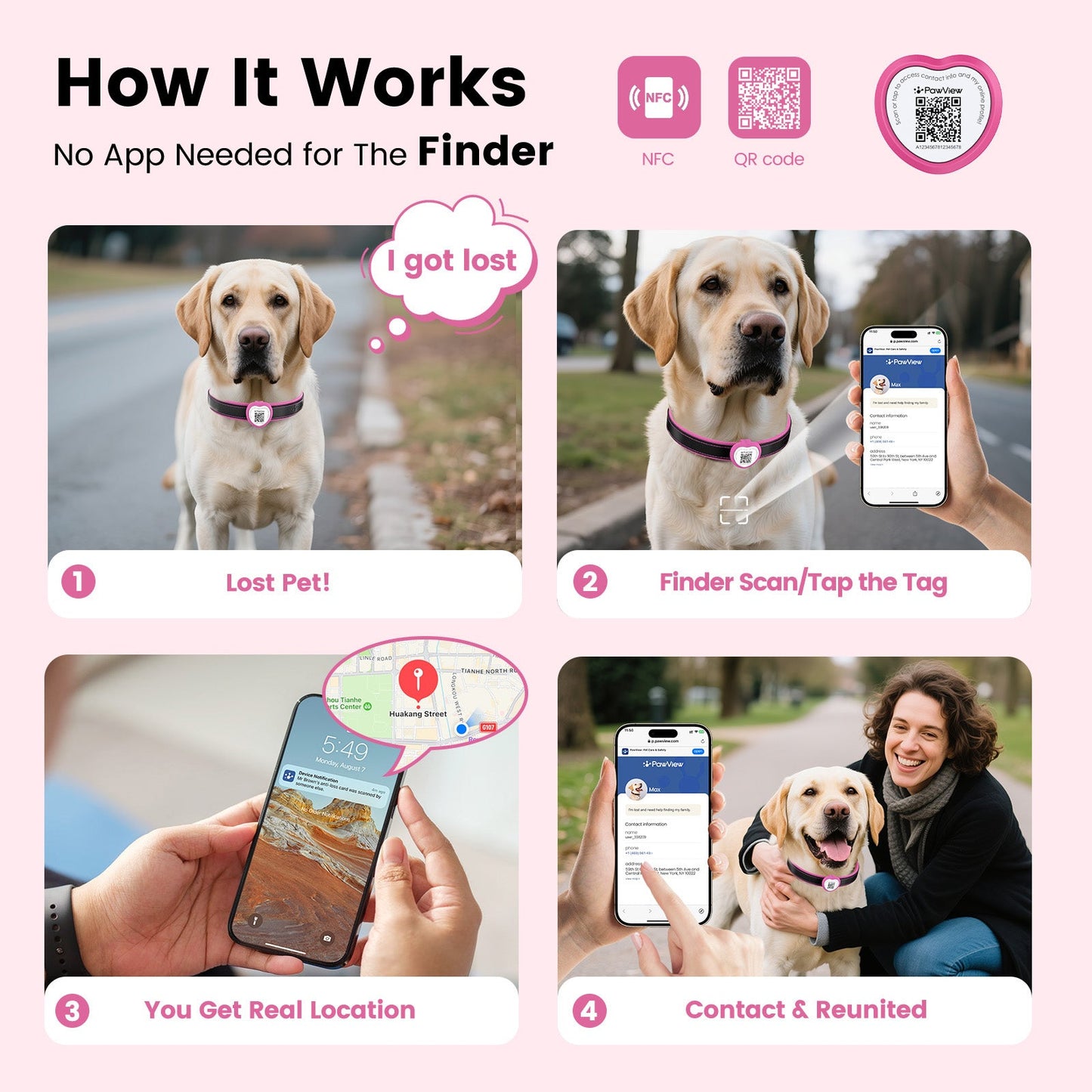 PawView Anti-Loss Smart Pet ID Tag with QR Code Heart