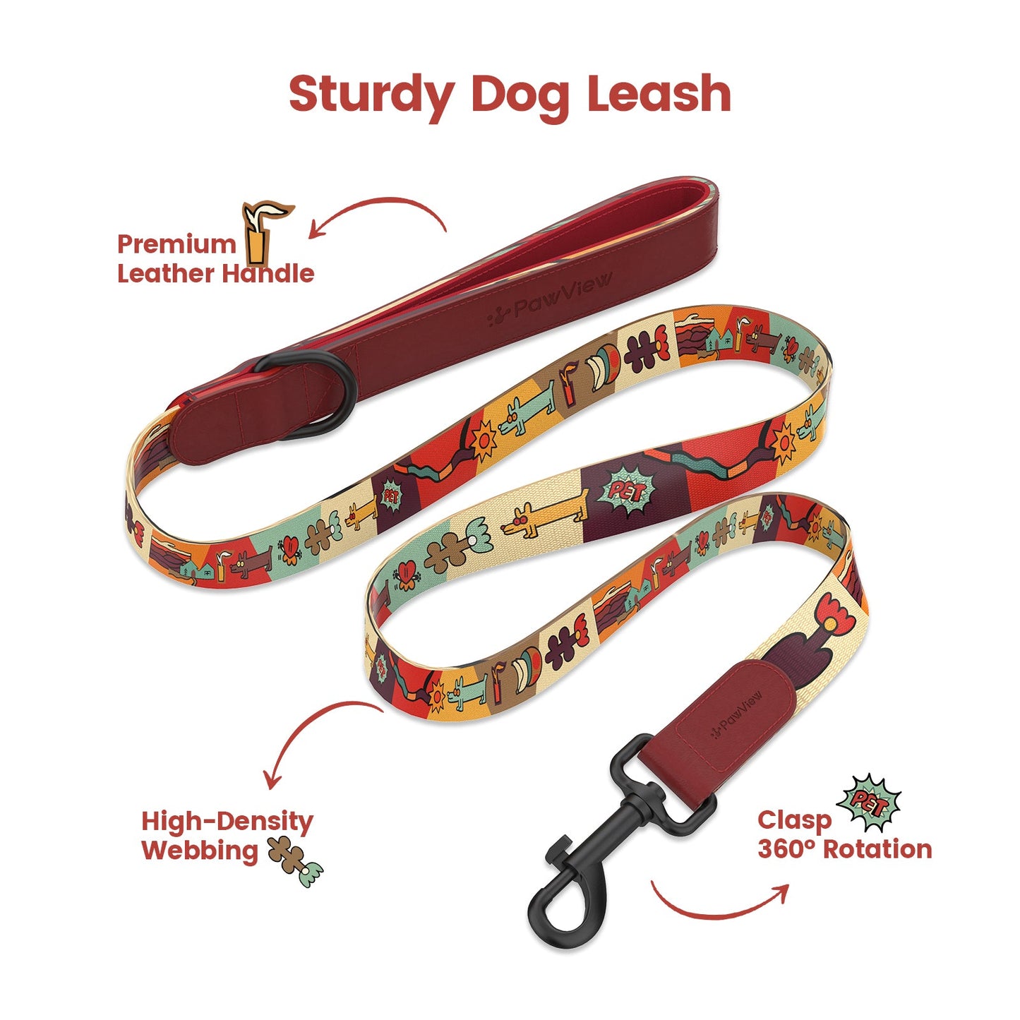 PawView Time Series Dog Collar & Leash with QR ID Tag – Sunrise Design