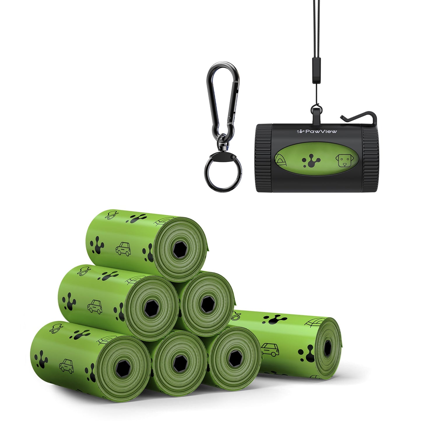 Smart Dog Poop Bag Dispenser – With Carabiner & Rotating Hook for Ultimate Flexibility | 105 Eco Bags & NFC Walk Tracker Included