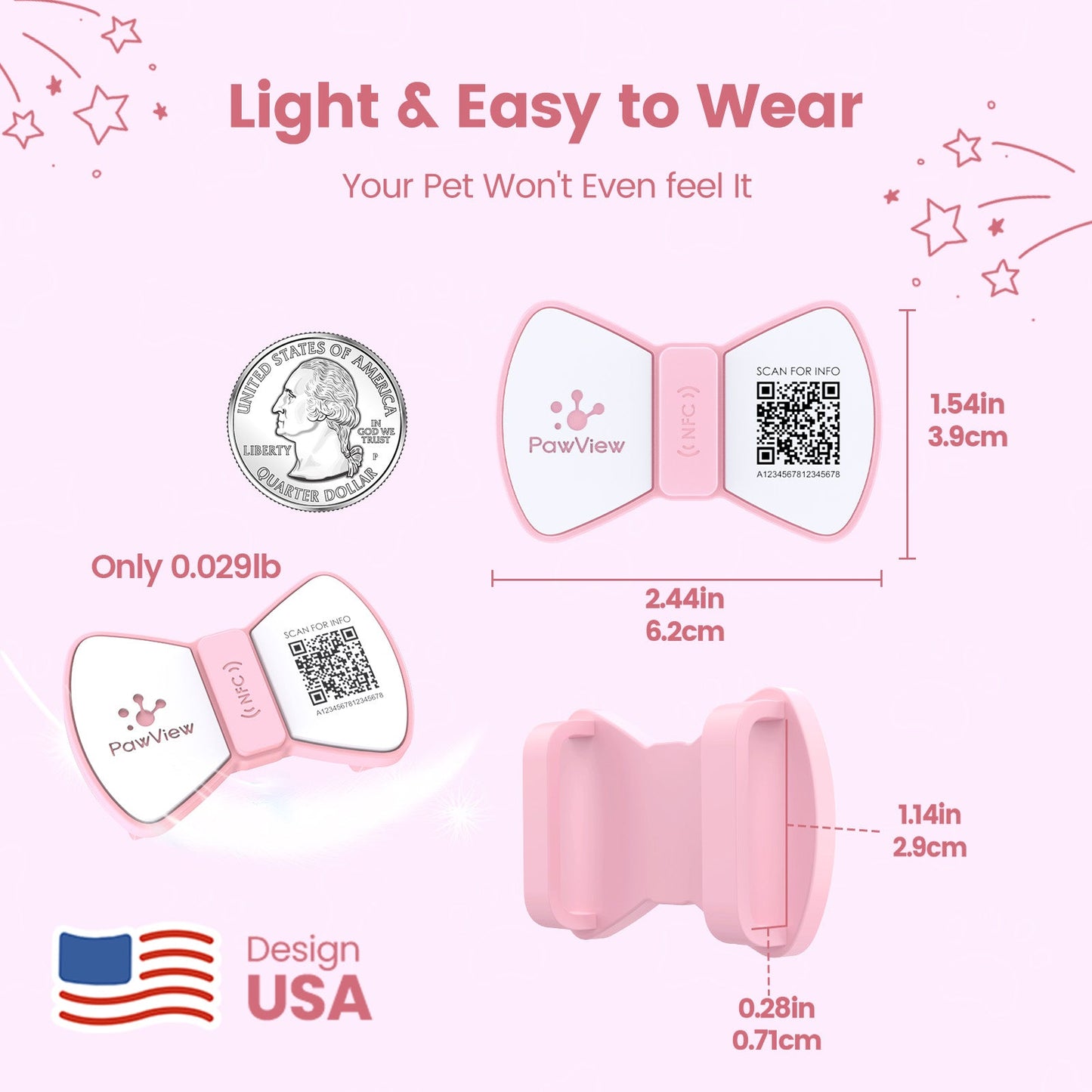 PawView Silent Silicone Smart Pet ID Tag – Bow Tie Style, QR Code & NFC