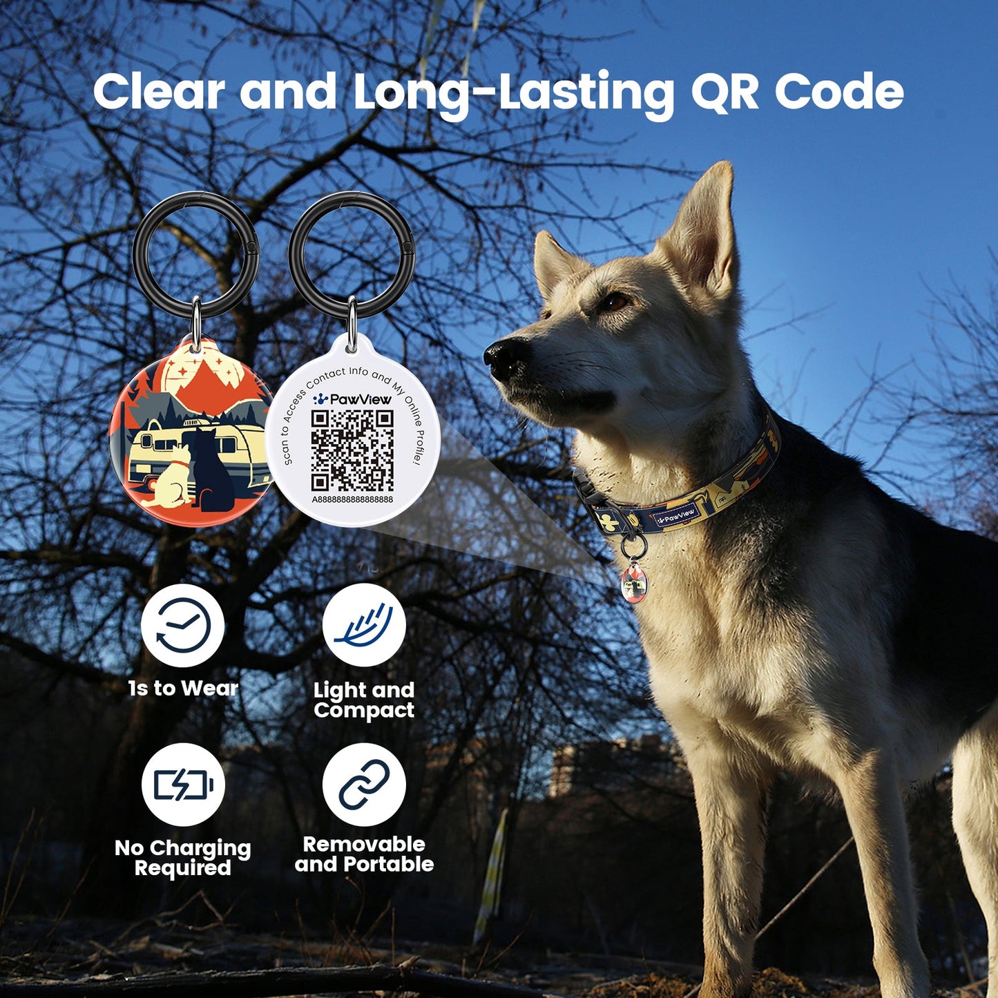 PawView Time Series Dog Collar & Leash with QR ID Tag – Night Sky Design