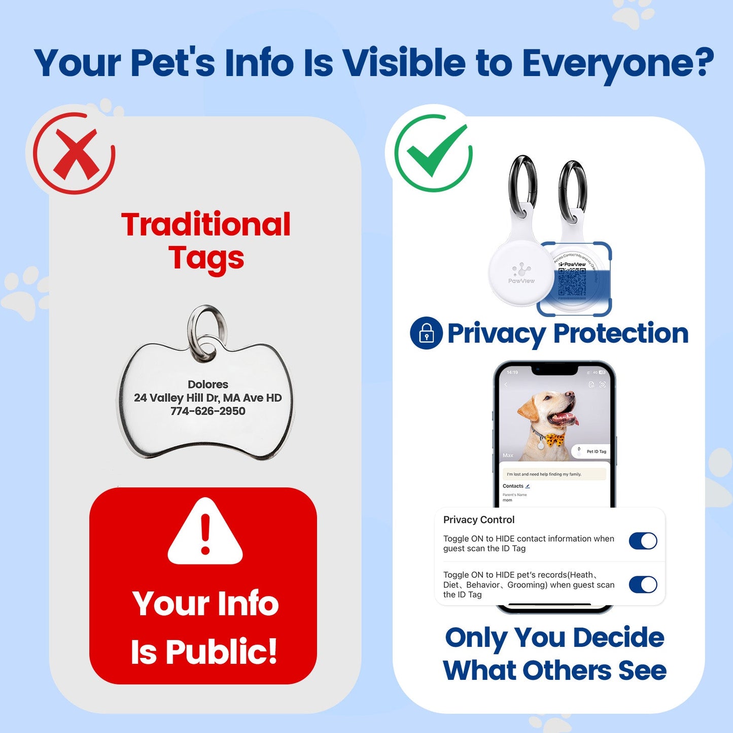 Anti-Loss NFC & QR Code Pet ID Tag, Smart Silent Silicone Pet Tag for Dog and Cat