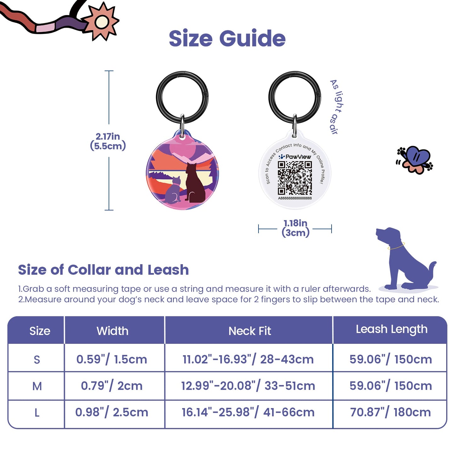 PawView Time Series Dog Collar & Leash with QR ID Tag – Sunset Design