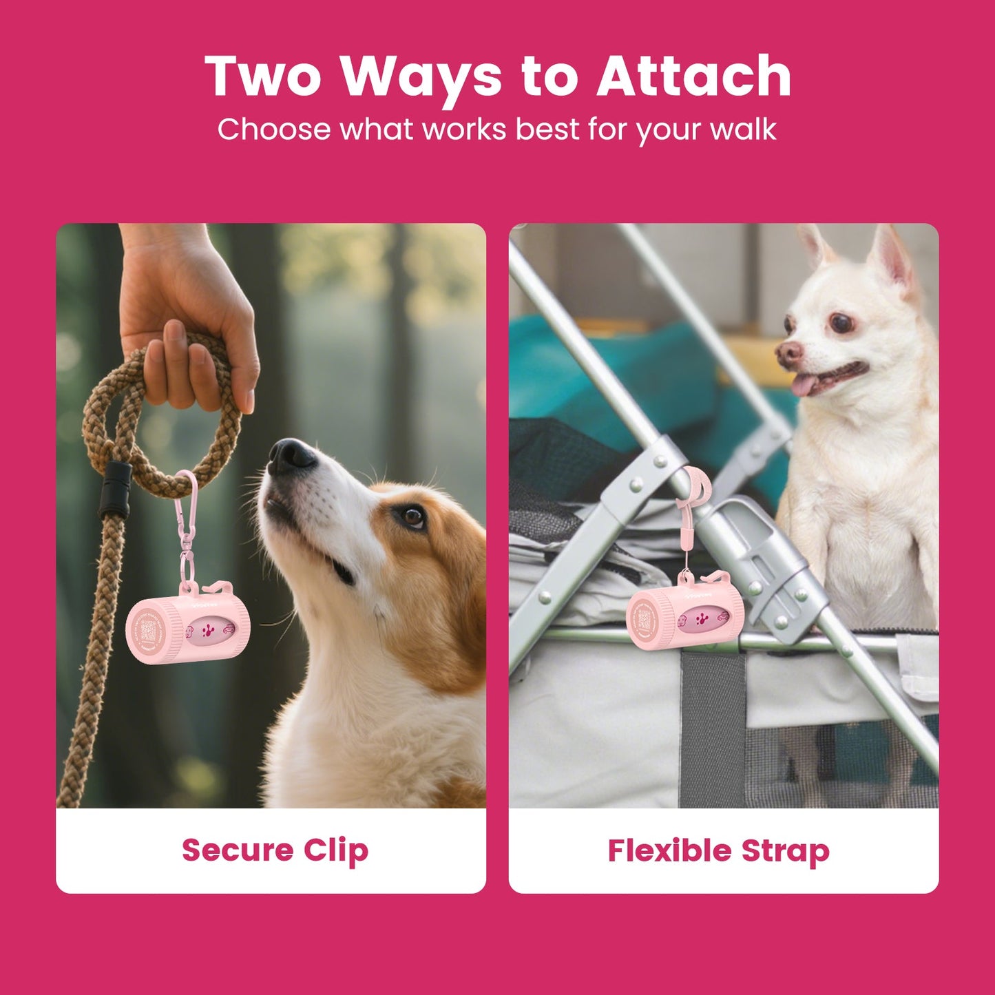 Smart Dog Poop Bag Dispenser – With Carabiner & Rotating Hook for Ultimate Flexibility | 105 Eco Bags & NFC Walk Tracker Included