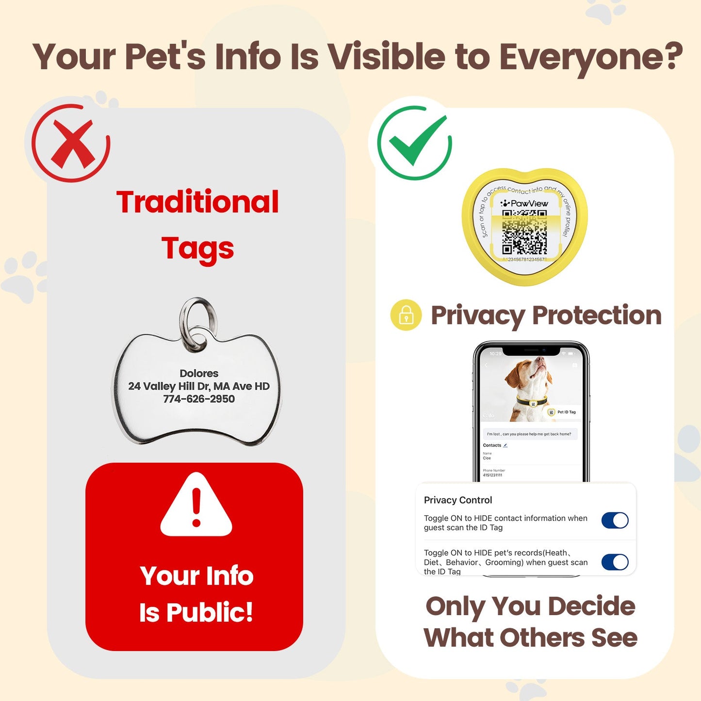 PawView Anti-Loss Smart Pet ID Tag with QR Code Heart