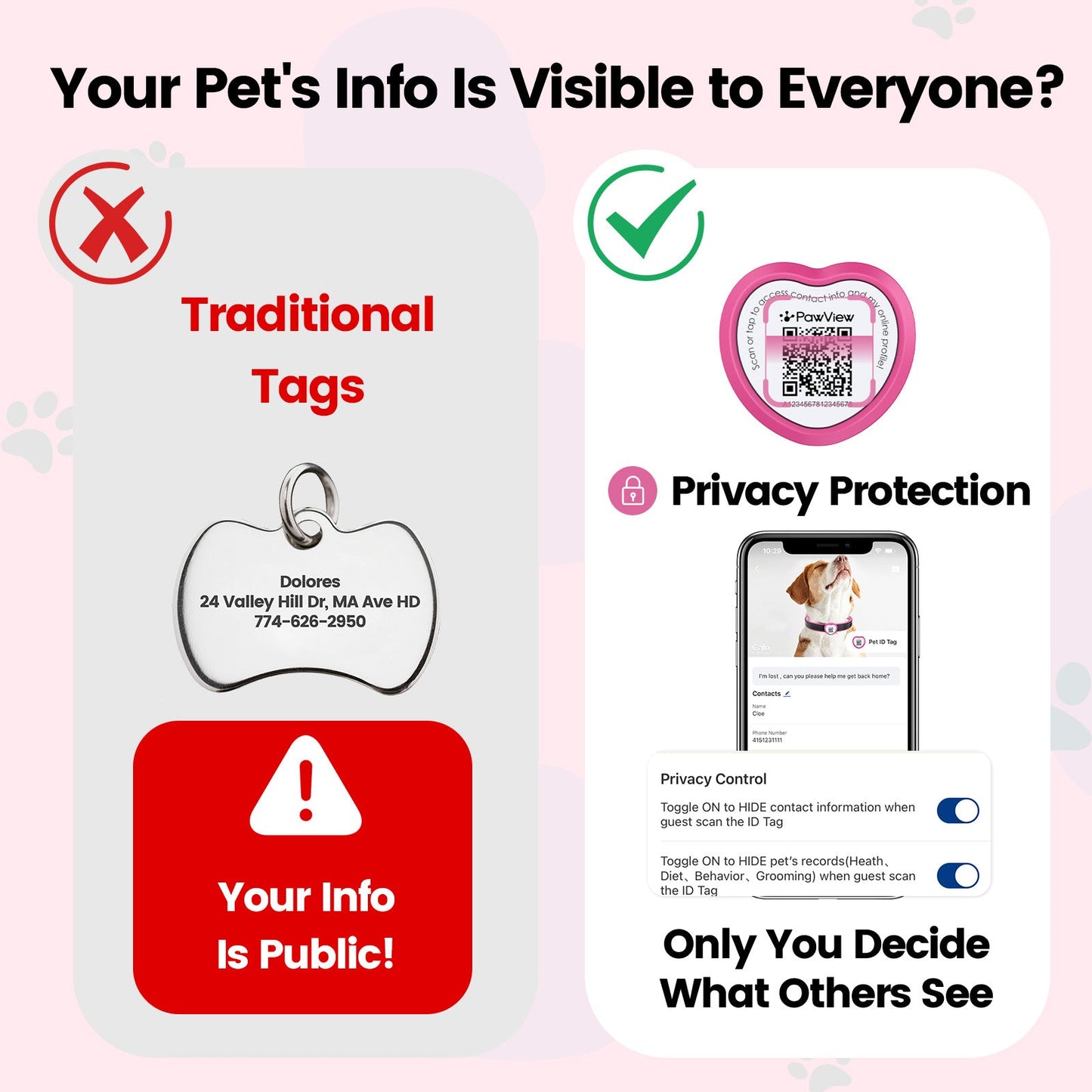 PawView Anti-Loss Smart Pet ID Tag with QR Code Heart