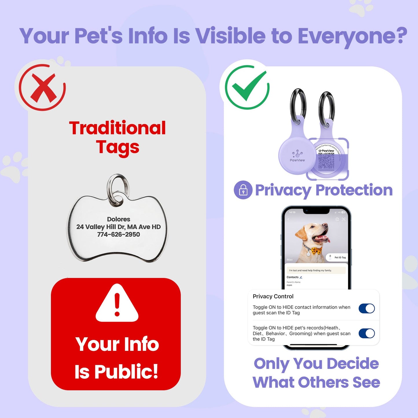 Anti-Loss NFC & QR Code Pet ID Tag, Smart Silent Silicone Pet Tag for Dog and Cat