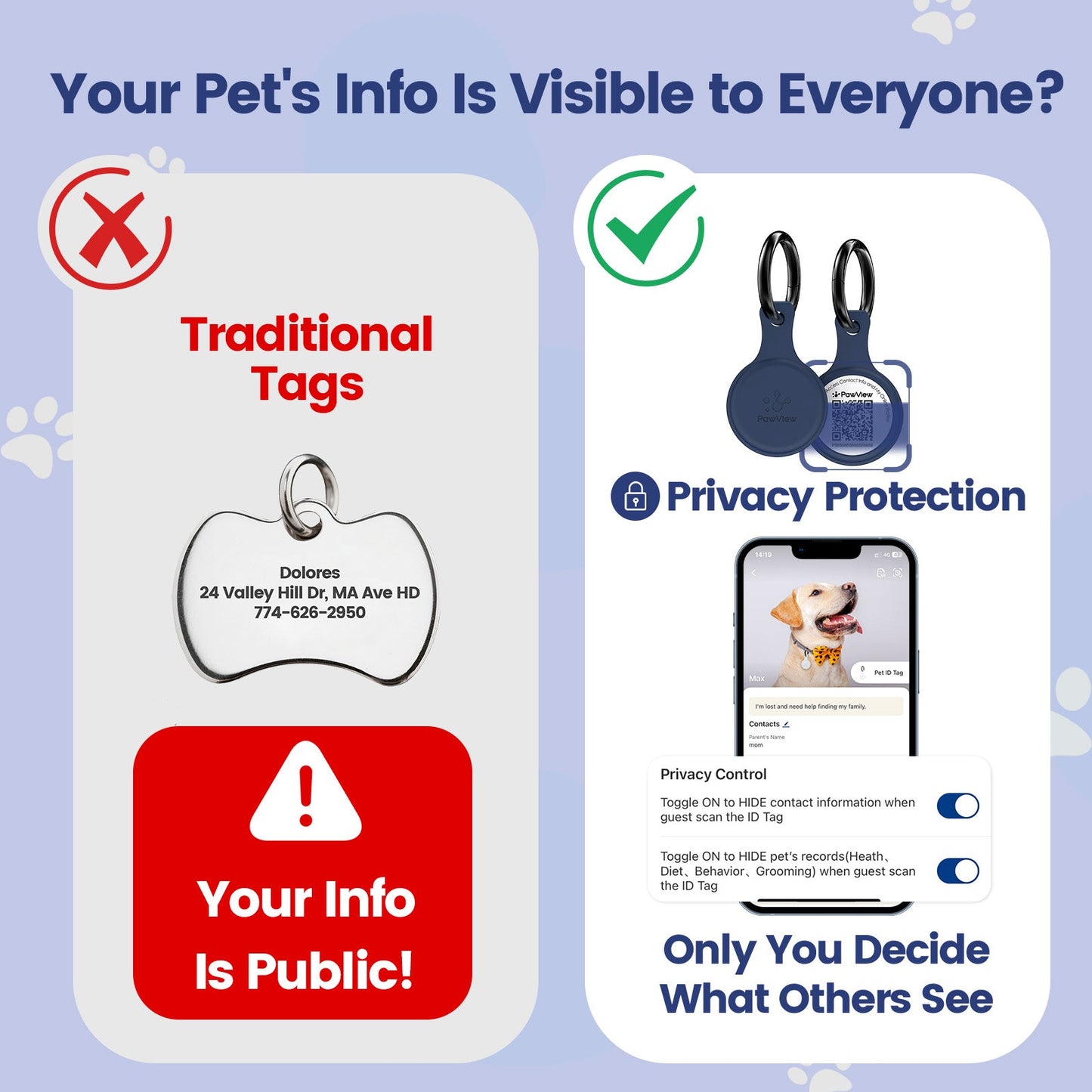 Anti-Loss NFC & QR Code Pet ID Tag, Smart Silent Silicone Pet Tag for Dog and Cat