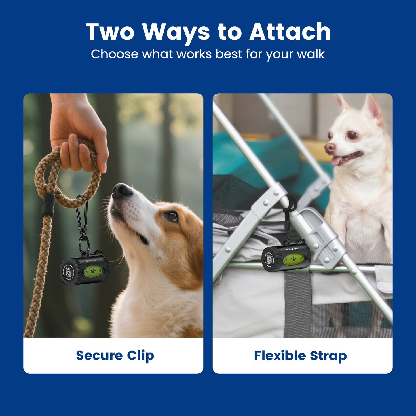 Smart Dog Poop Bag Dispenser – With Carabiner & Rotating Hook for Ultimate Flexibility | 105 Eco Bags & NFC Walk Tracker Included