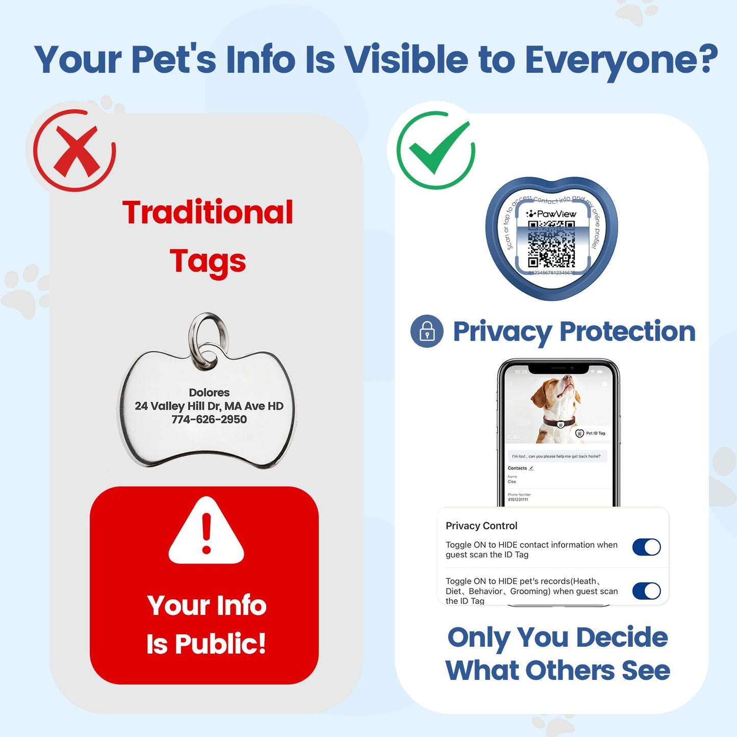 PawView Anti-Loss Smart Pet ID Tag with QR Code Heart
