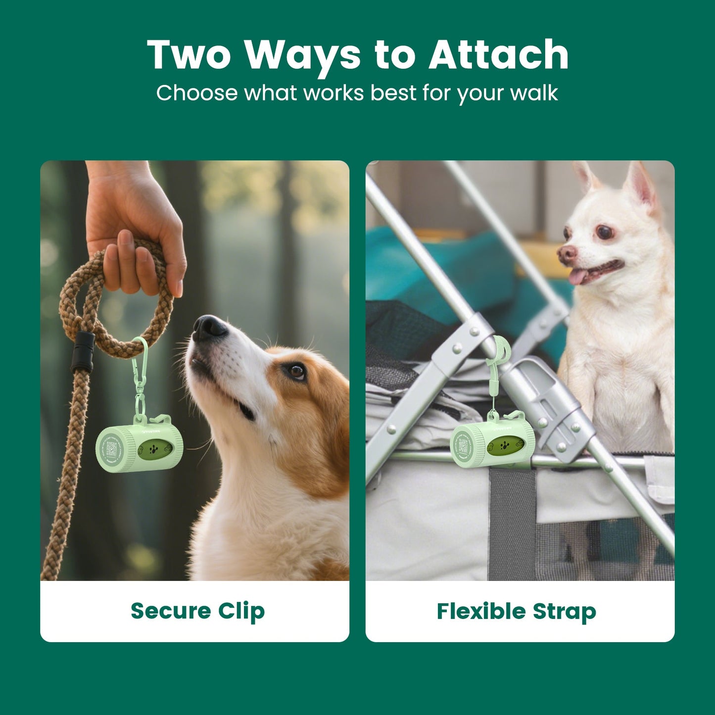 Smart Dog Poop Bag Dispenser – With Carabiner & Rotating Hook for Ultimate Flexibility | 105 Eco Bags & NFC Walk Tracker Included