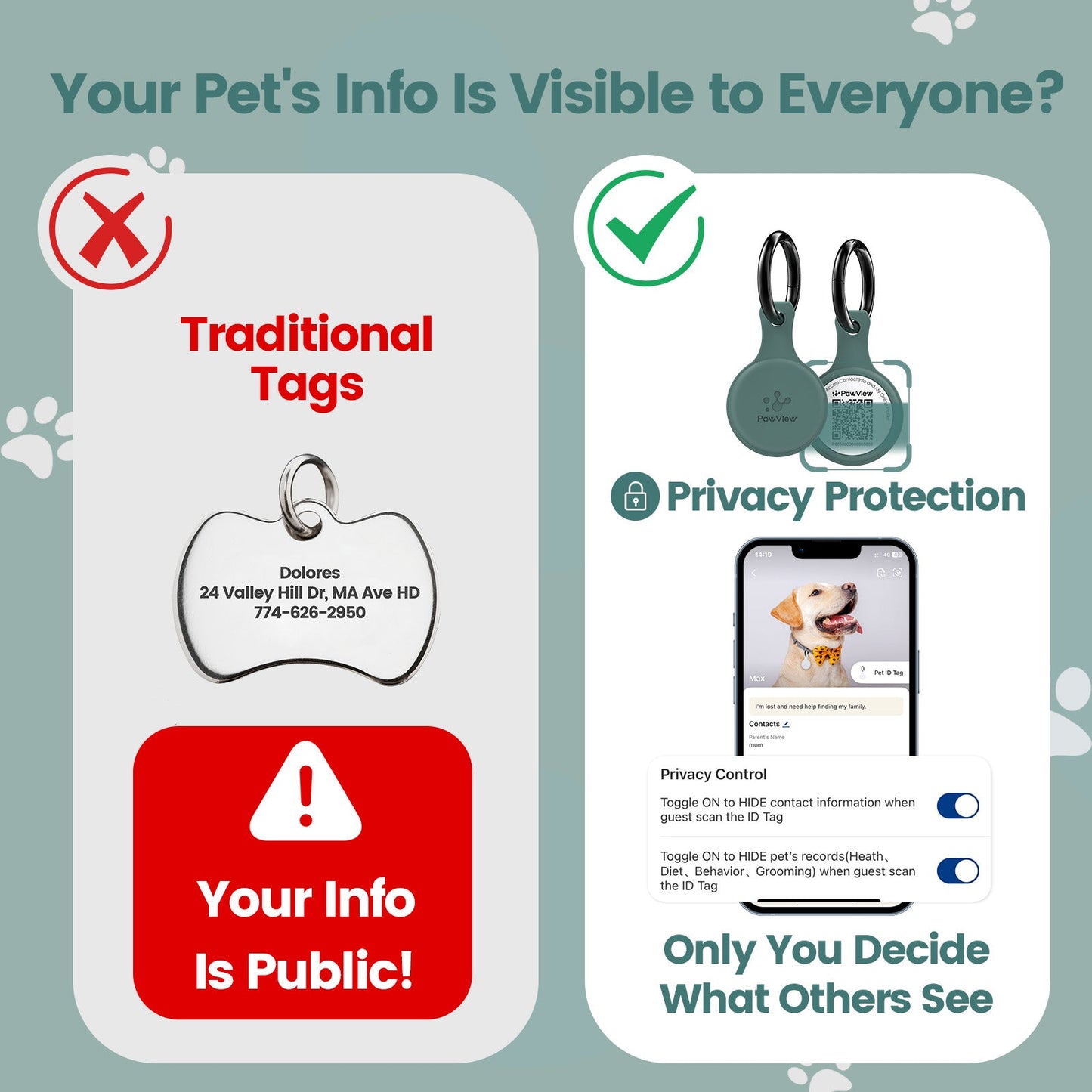 Anti-Loss NFC & QR Code Pet ID Tag, Smart Silent Silicone Pet Tag for Dog and Cat