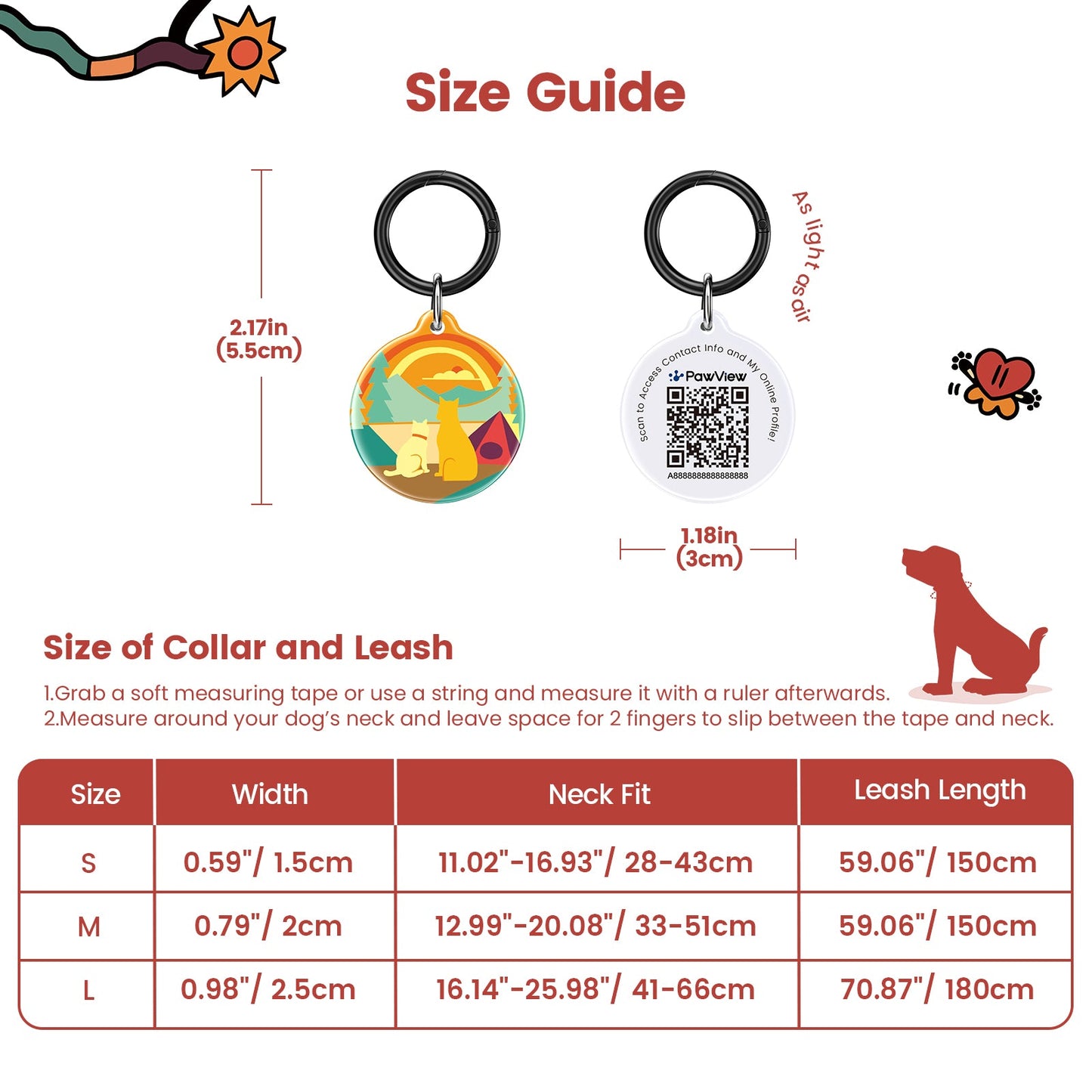 PawView Time Series Dog Collar & Leash with QR ID Tag – Sunrise Design