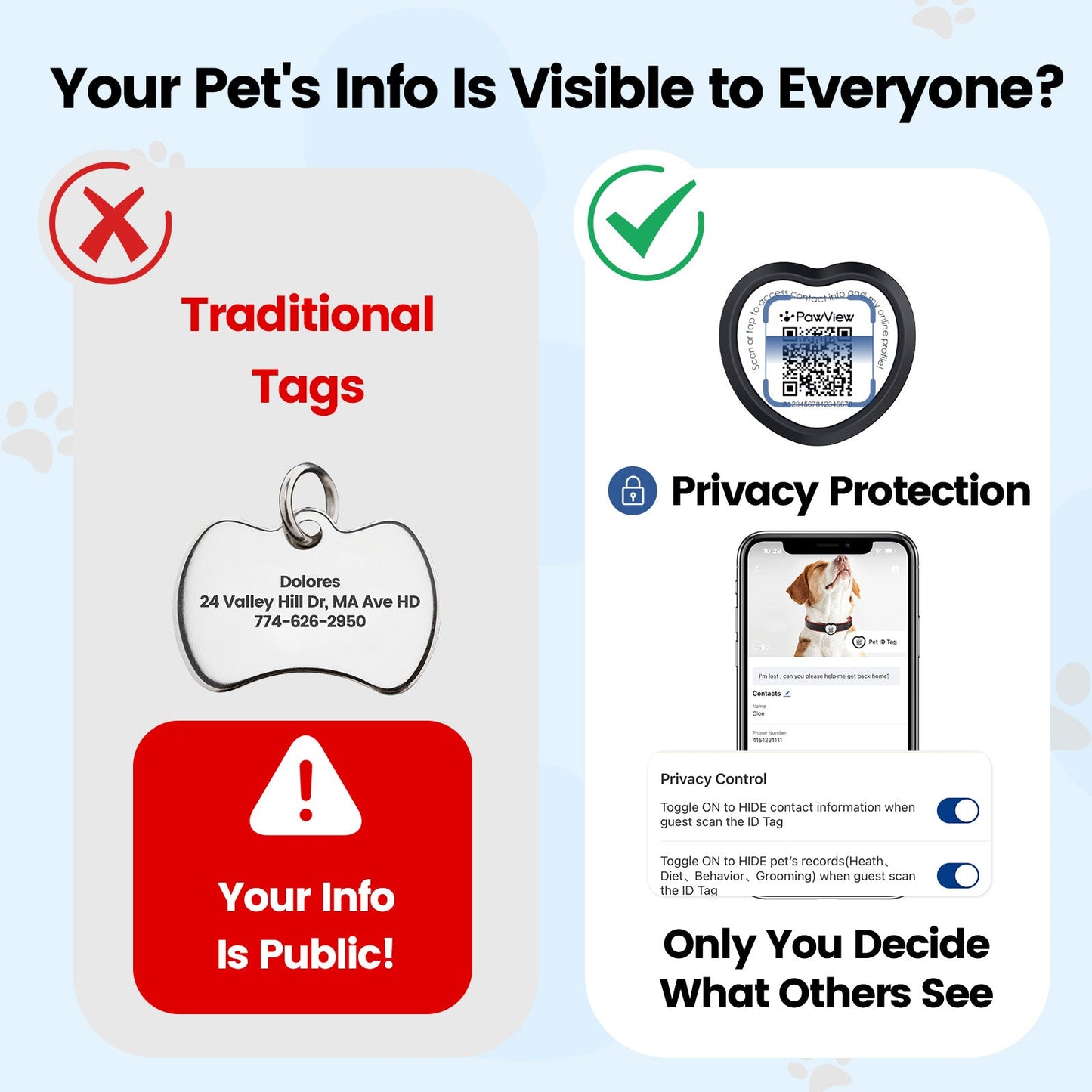PawView Anti-Loss Smart Pet ID Tag with QR Code Heart