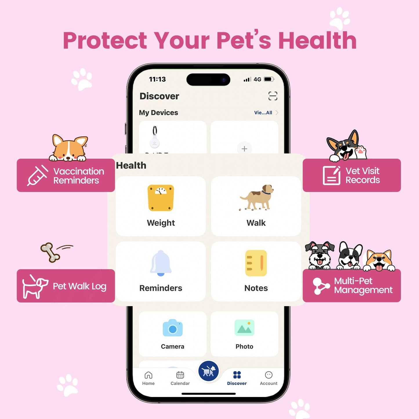 Anti-Loss NFC & QR Code Pet ID Tag, Smart Silent Silicone Pet Tag for Dog and Cat